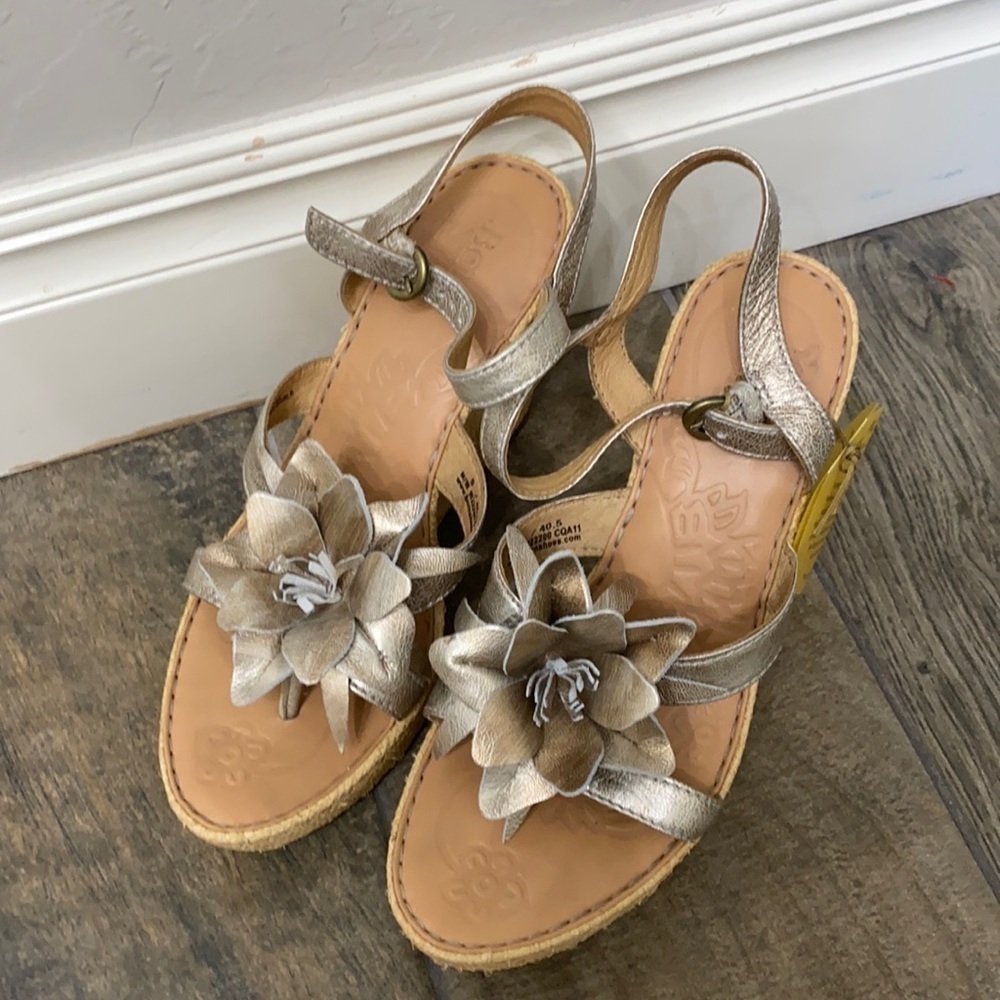 Born Metallic Gold Flower Wedge Sandals